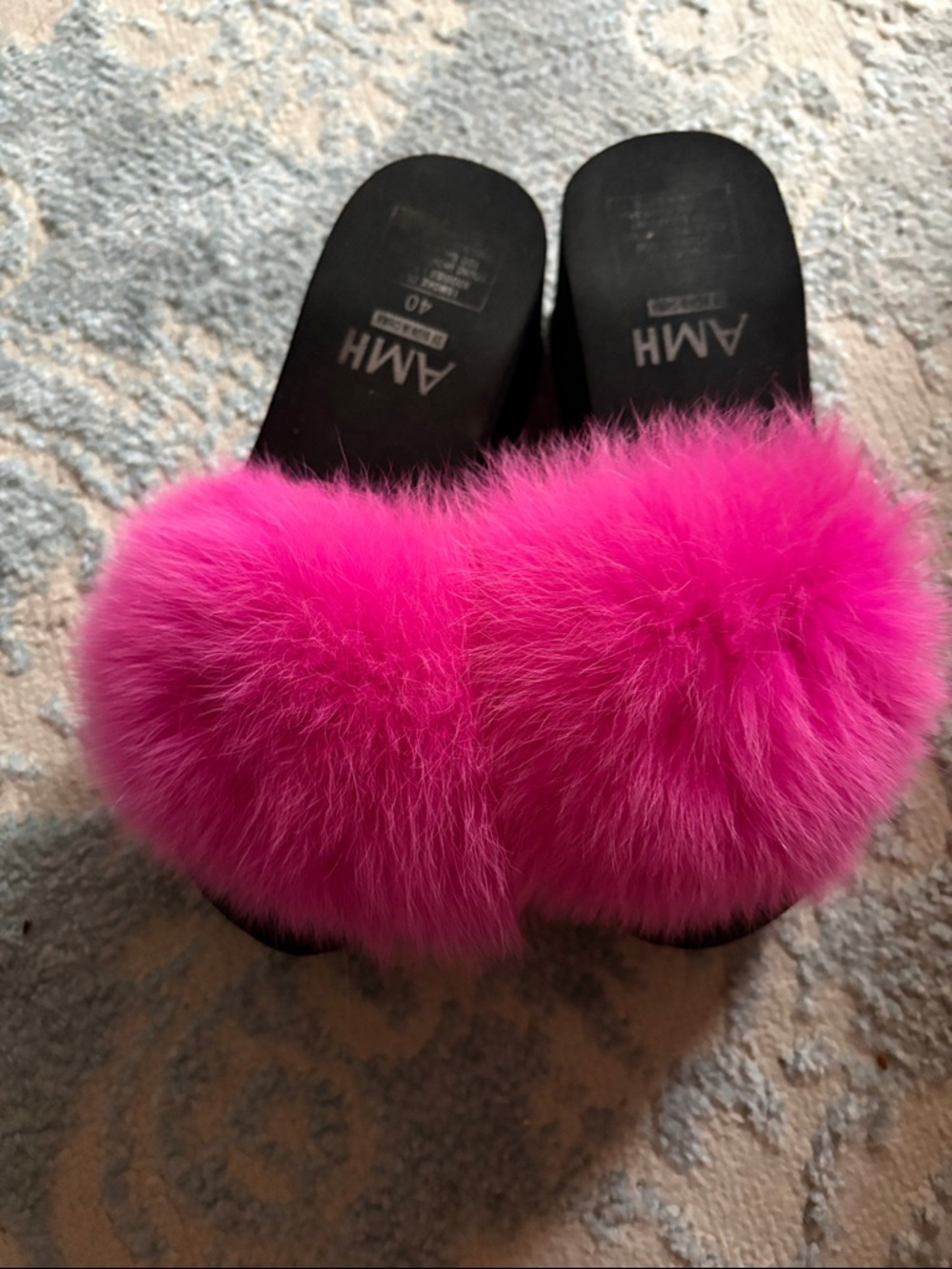 Pink Fur Wedge Slides - Plush Women's Wedges